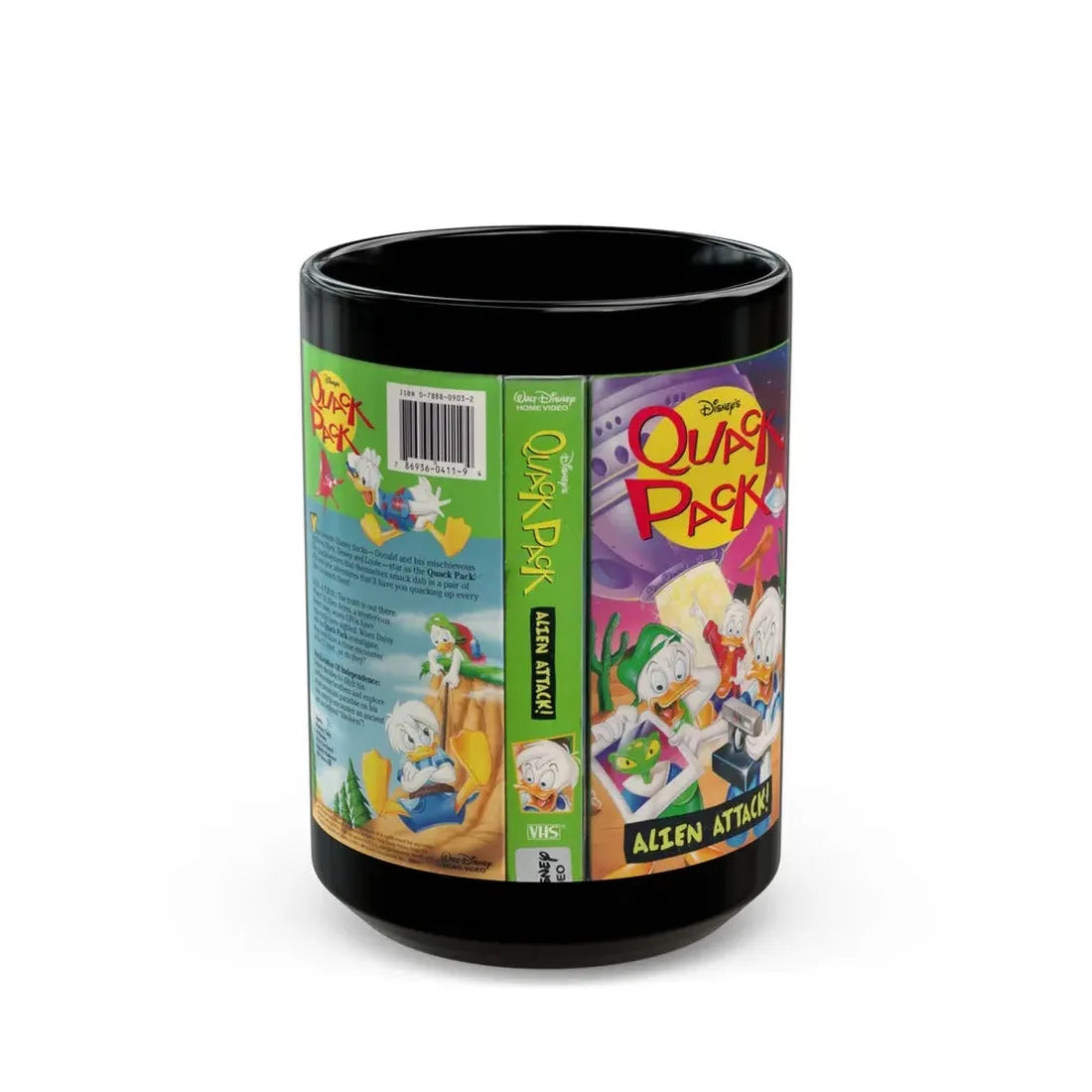 QUACK PACK ALIEN ATTACK (VHS COVER) - Black Coffee Mug 15oz - Go Mug Yourself