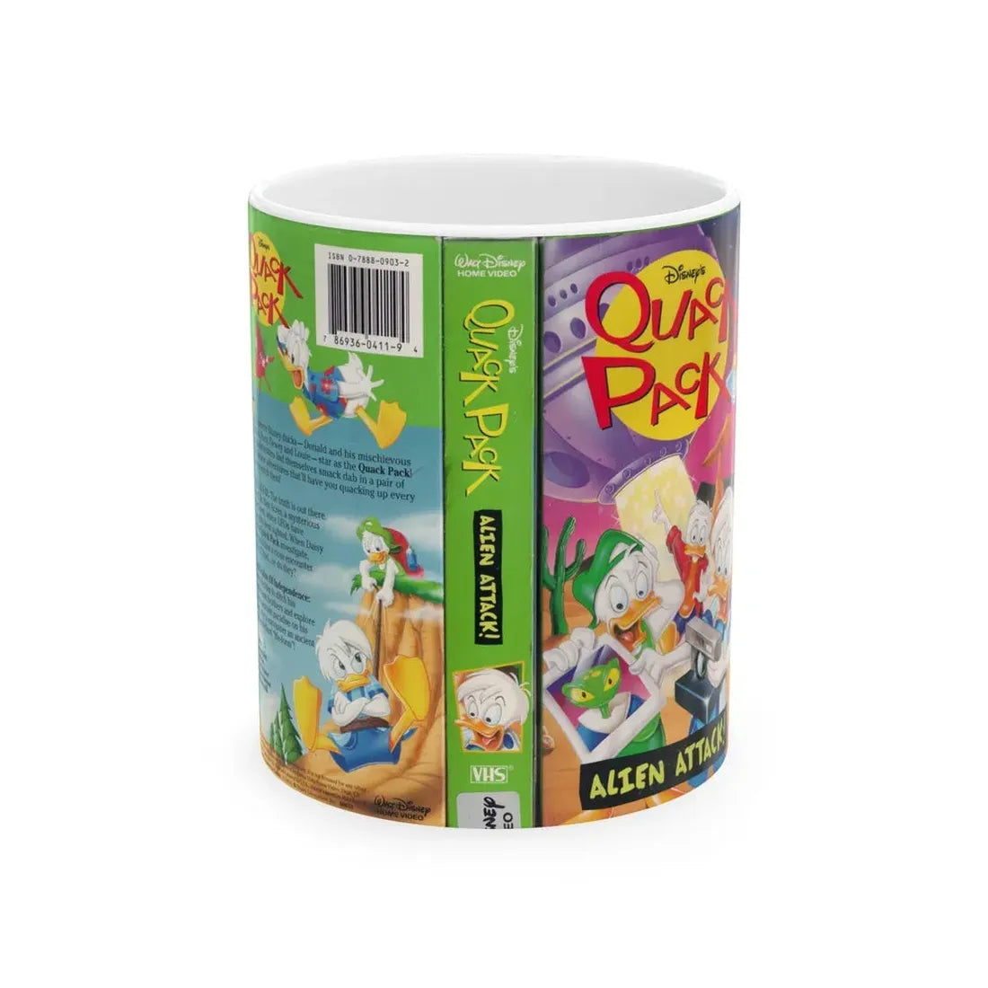 QUACK PACK ALIEN ATTACK (VHS COVER) - White Coffee Mug 11oz - Go Mug Yourself