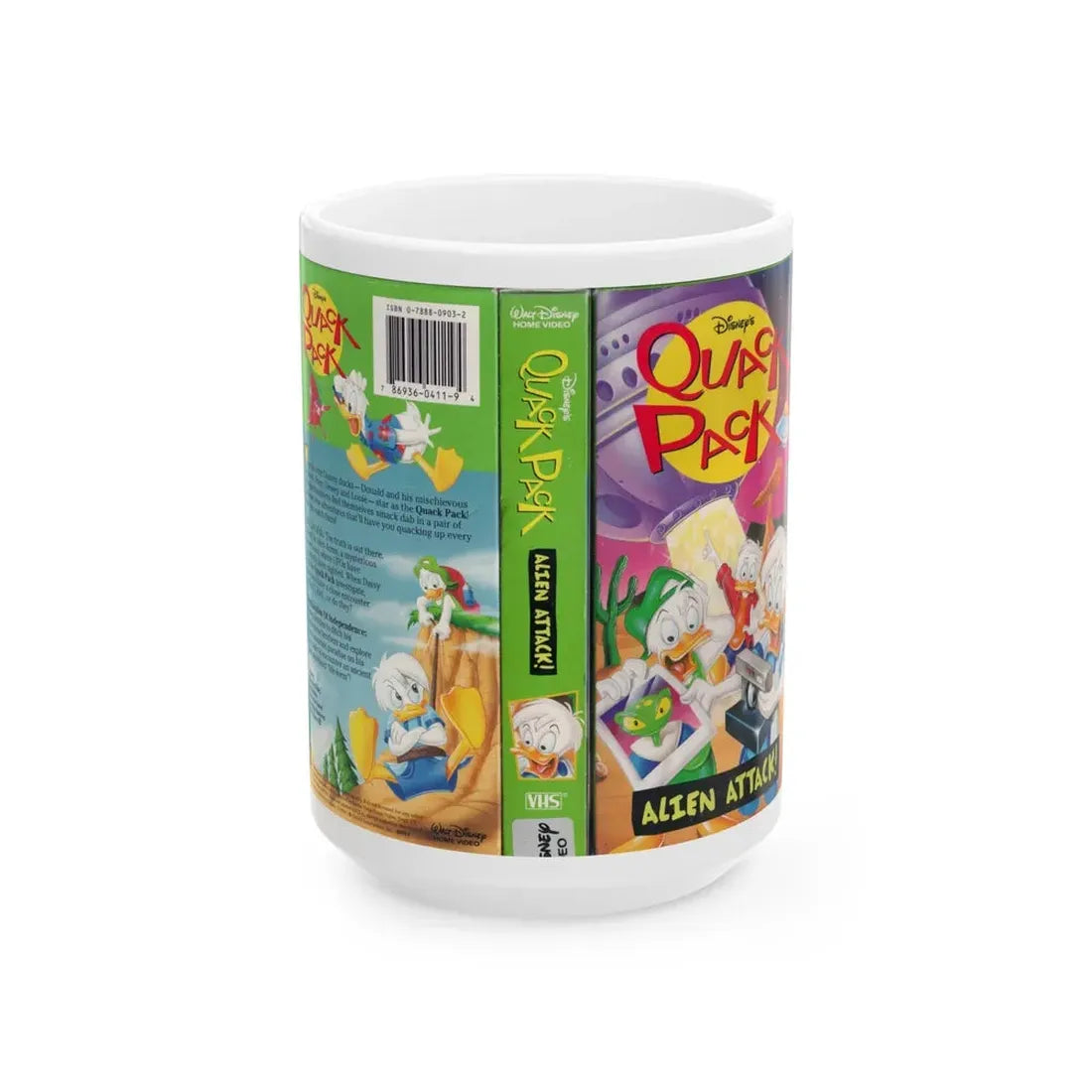 QUACK PACK ALIEN ATTACK (VHS COVER) - White Coffee Mug 15oz - Go Mug Yourself