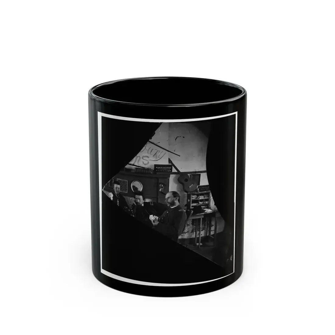 Quarters Of Dr. David Mckay (Army Of The James), Interior View Withi Men Playing Cards (U.S. Civil War) Black Coffee Mug 11oz - Go Mug Yourself