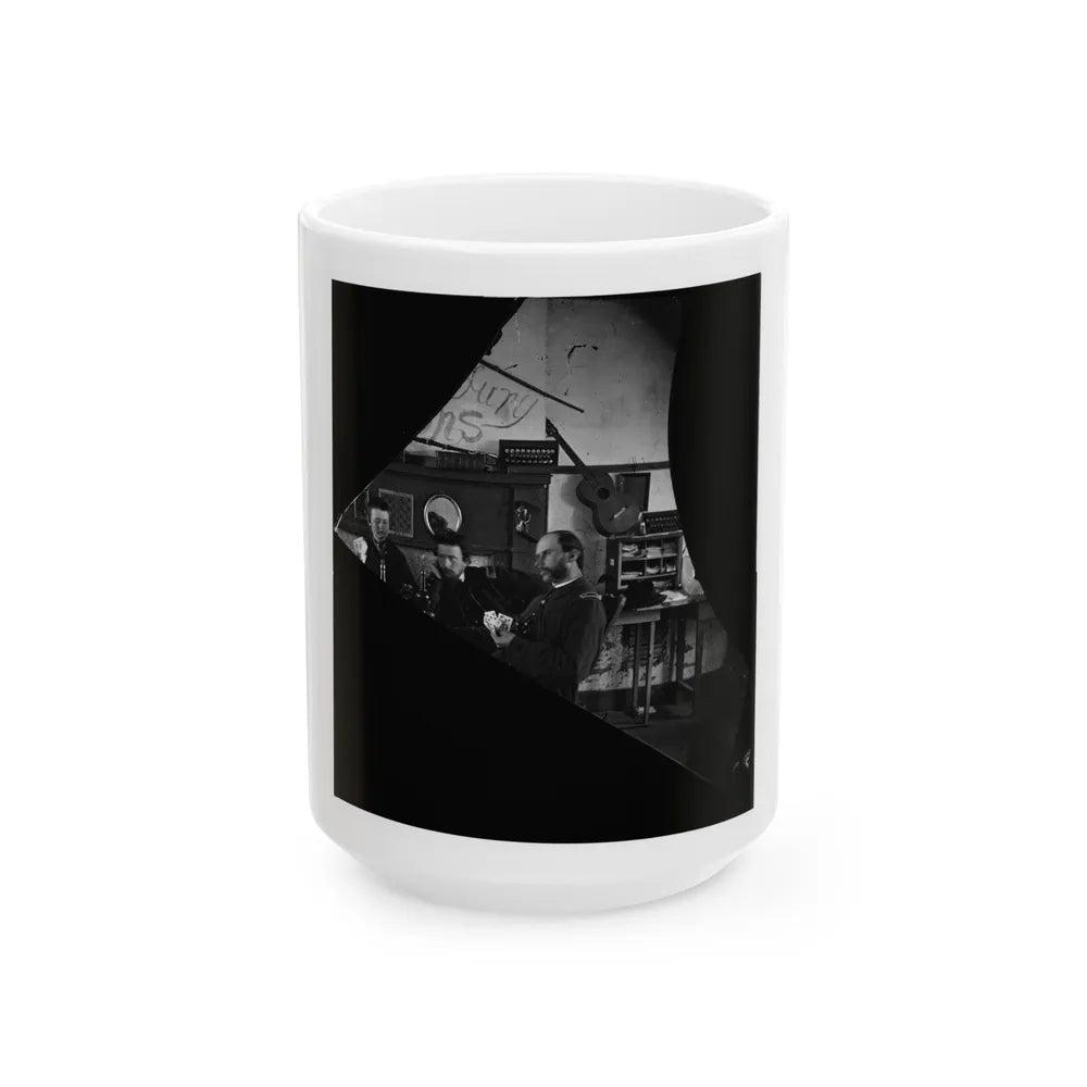 Quarters Of Dr. David Mckay (Army Of The James), Interior View Withi Men Playing Cards (U.S. Civil War) White Coffee Mug-15oz-Go Mug Yourself