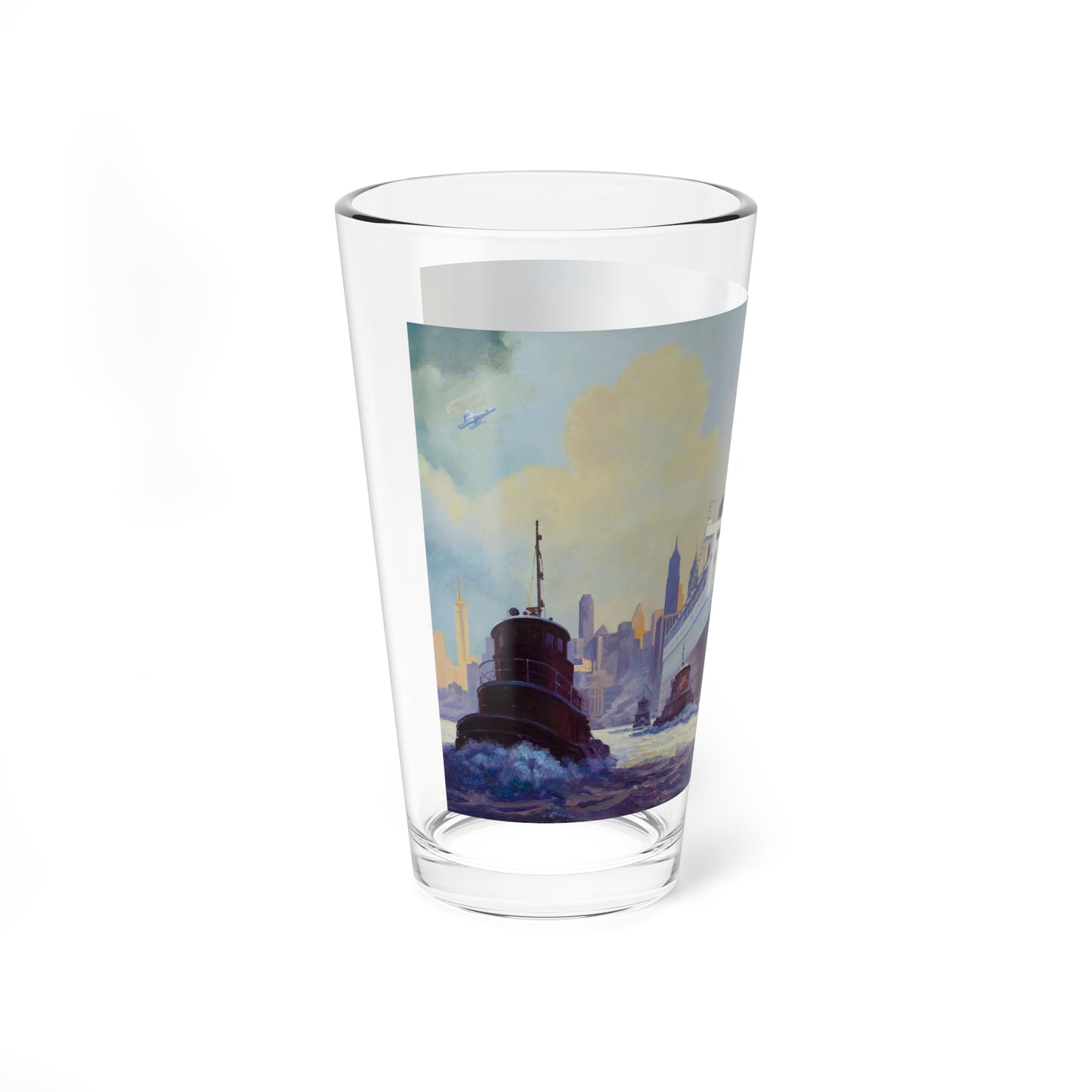 Queen Mary Leaving New York Harbor (Magazine Illustration) Pint Glass 16oz-Go Mug Yourself