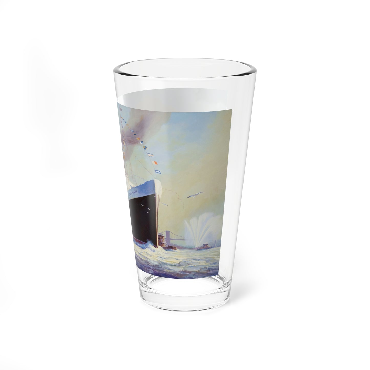 Queen Mary Leaving New York Harbor (Magazine Illustration) Pint Glass 16oz-Go Mug Yourself