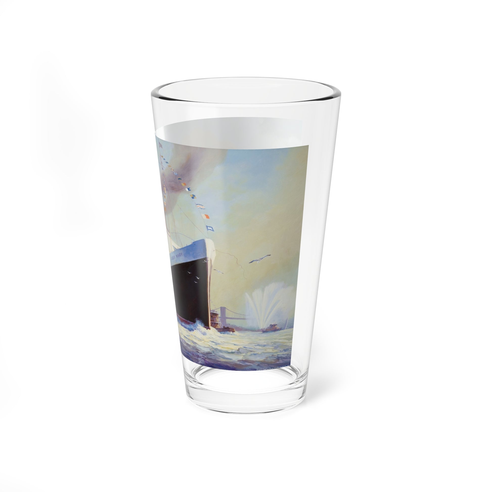 Queen Mary Leaving New York Harbor (Magazine Illustration) Pint Glass 16oz-Go Mug Yourself