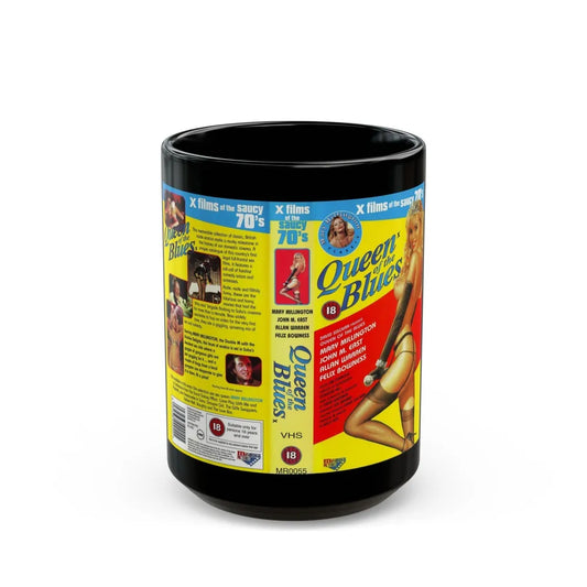 QUEEN OF THE BLUES X FILMS OF THE SAUCY 70S (VHS COVER) - Black Coffee Mug-15oz-Go Mug Yourself