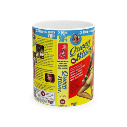 QUEEN OF THE BLUES X FILMS OF THE SAUCY 70S (VHS COVER) - White Coffee Mug 11oz - Go Mug Yourself