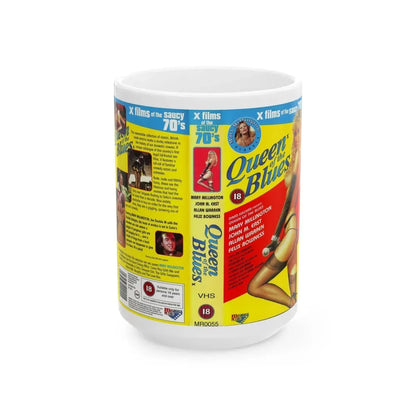 QUEEN OF THE BLUES X FILMS OF THE SAUCY 70S (VHS COVER) - White Coffee Mug 15oz - Go Mug Yourself
