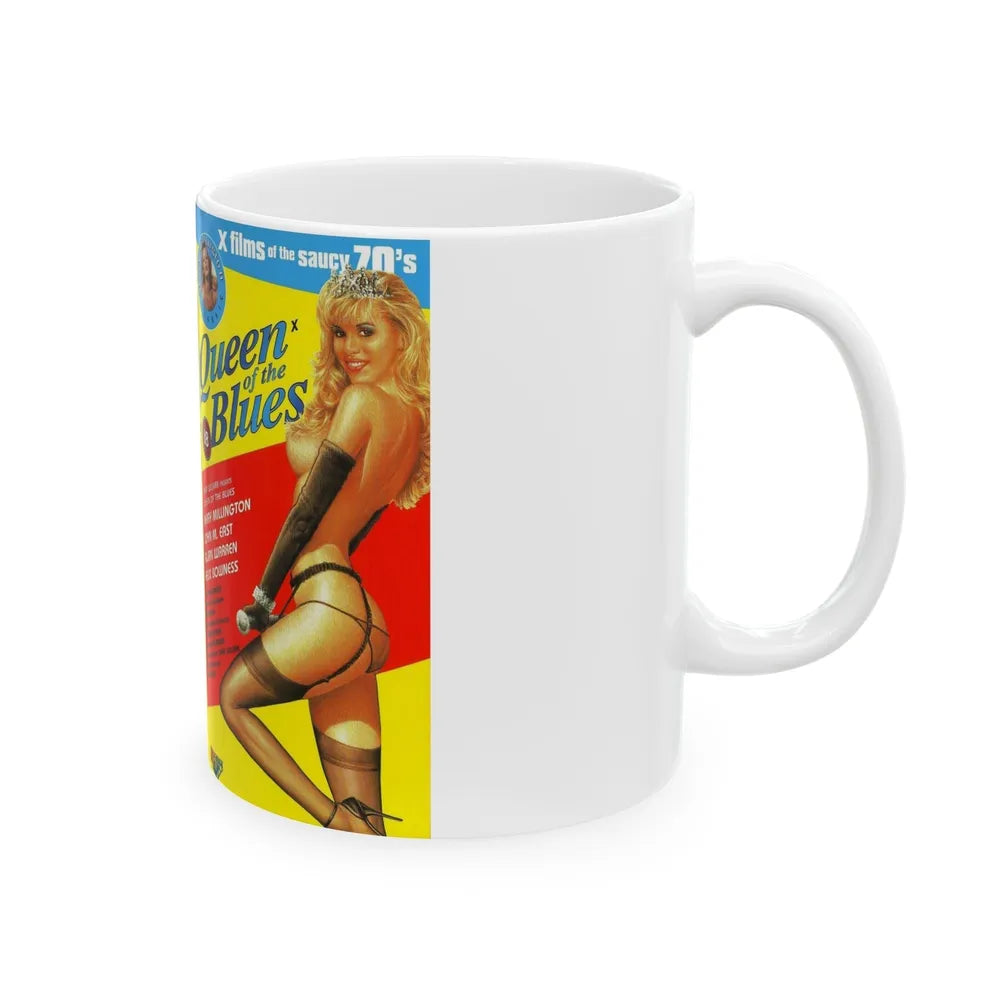 QUEEN OF THE BLUES X FILMS OF THE SAUCY 70S (VHS COVER) - White Coffee Mug-Go Mug Yourself