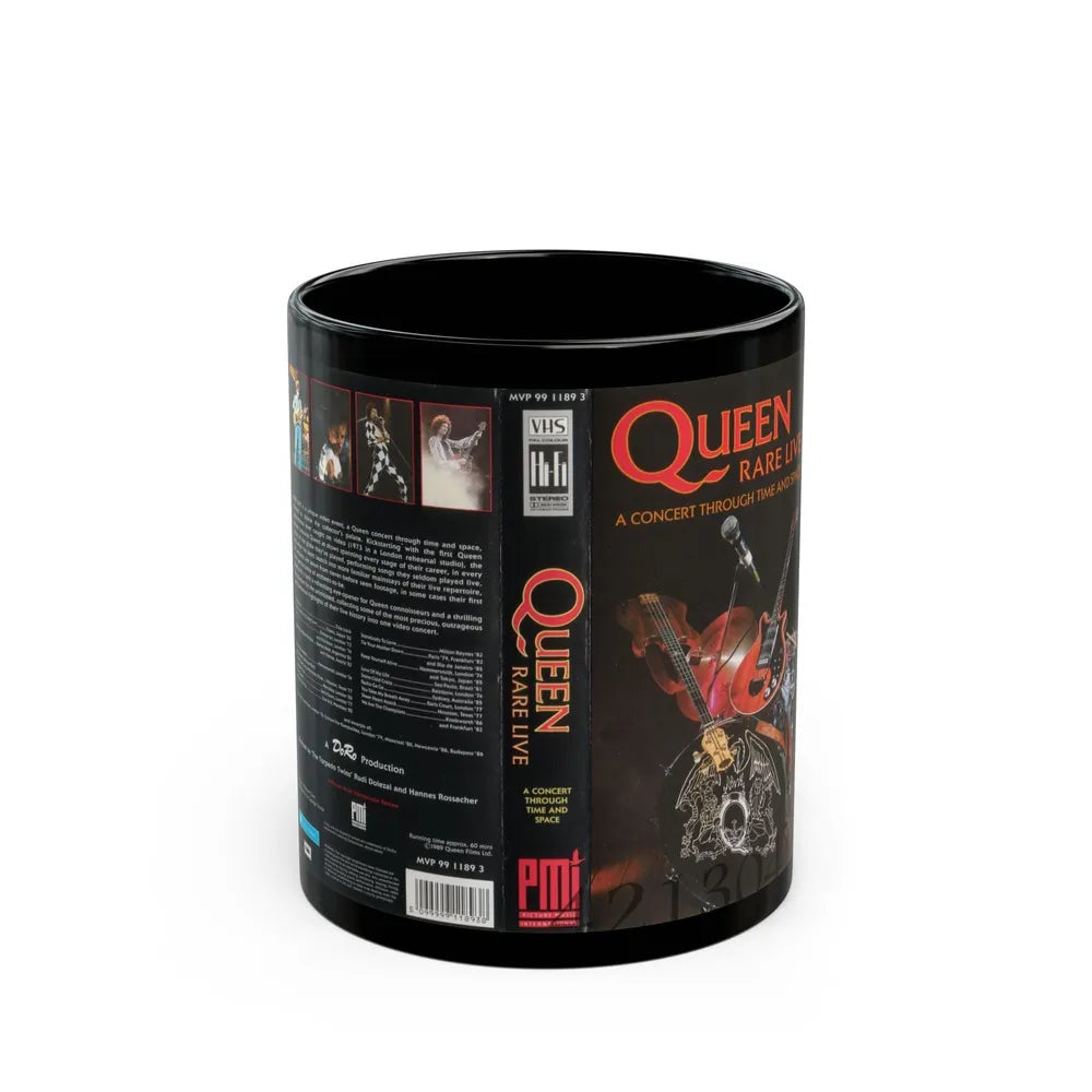 QUEEN RARE LIVE A CONCERT THROUGH TIME AND SPACE (VHS COVER) - Black Coffee Mug-11oz-Go Mug Yourself