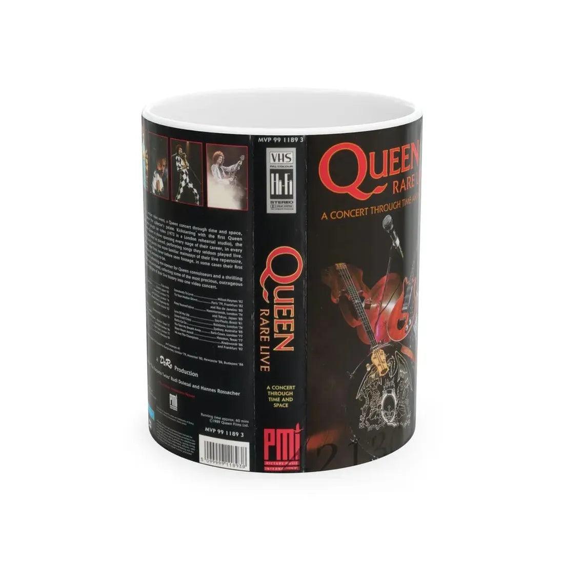 QUEEN RARE LIVE A CONCERT THROUGH TIME AND SPACE (VHS COVER) - White Coffee Mug 11oz - Go Mug Yourself