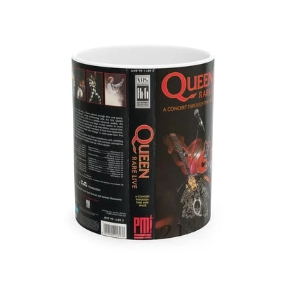 QUEEN RARE LIVE A CONCERT THROUGH TIME AND SPACE (VHS COVER) - White Coffee Mug 11oz - Go Mug Yourself