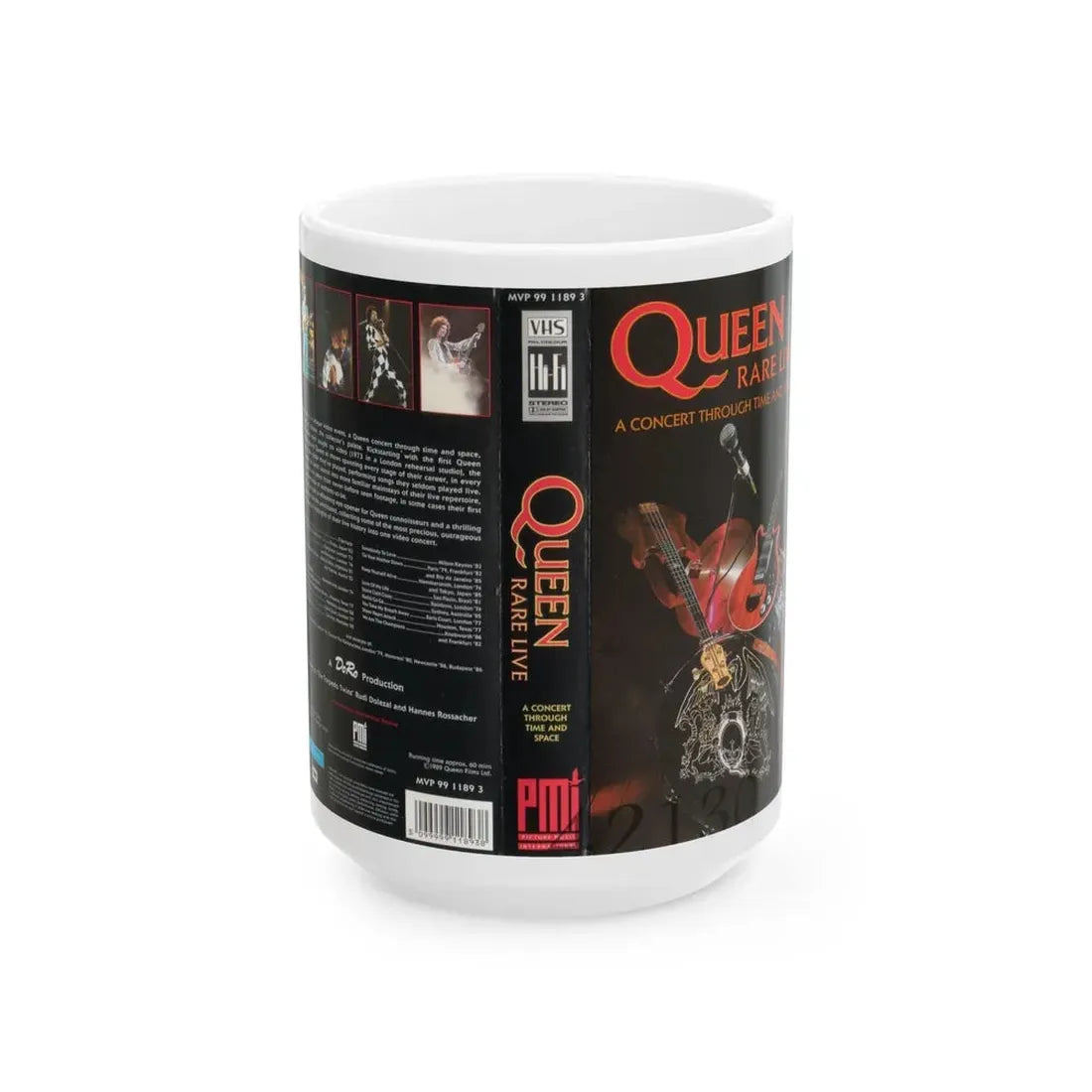QUEEN RARE LIVE A CONCERT THROUGH TIME AND SPACE (VHS COVER) - White Coffee Mug 15oz - Go Mug Yourself