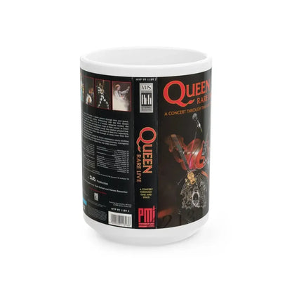 QUEEN RARE LIVE A CONCERT THROUGH TIME AND SPACE (VHS COVER) - White Coffee Mug 15oz - Go Mug Yourself