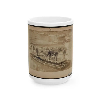 Raft Of Blanket Boats Ferrying Field Artillery And Soldiers Across The Potomac River (U.S. Civil War) White Coffee Mug 15oz - Go Mug Yourself