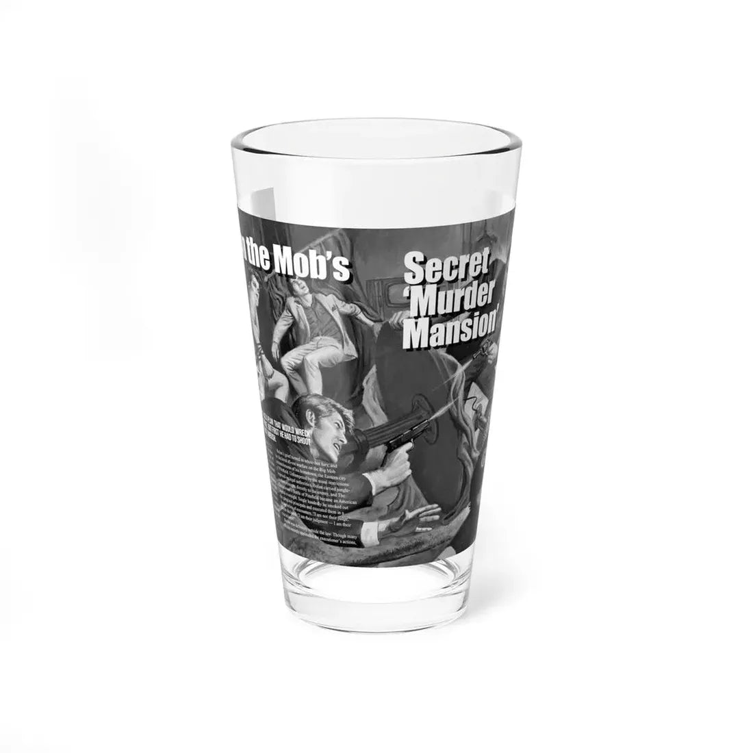 Raid on the Mob's Secret Murder Mansion, Men magazine, September 1971 (Magazine Illustration) Pint Glass 16oz 16oz - Go Mug Yourself