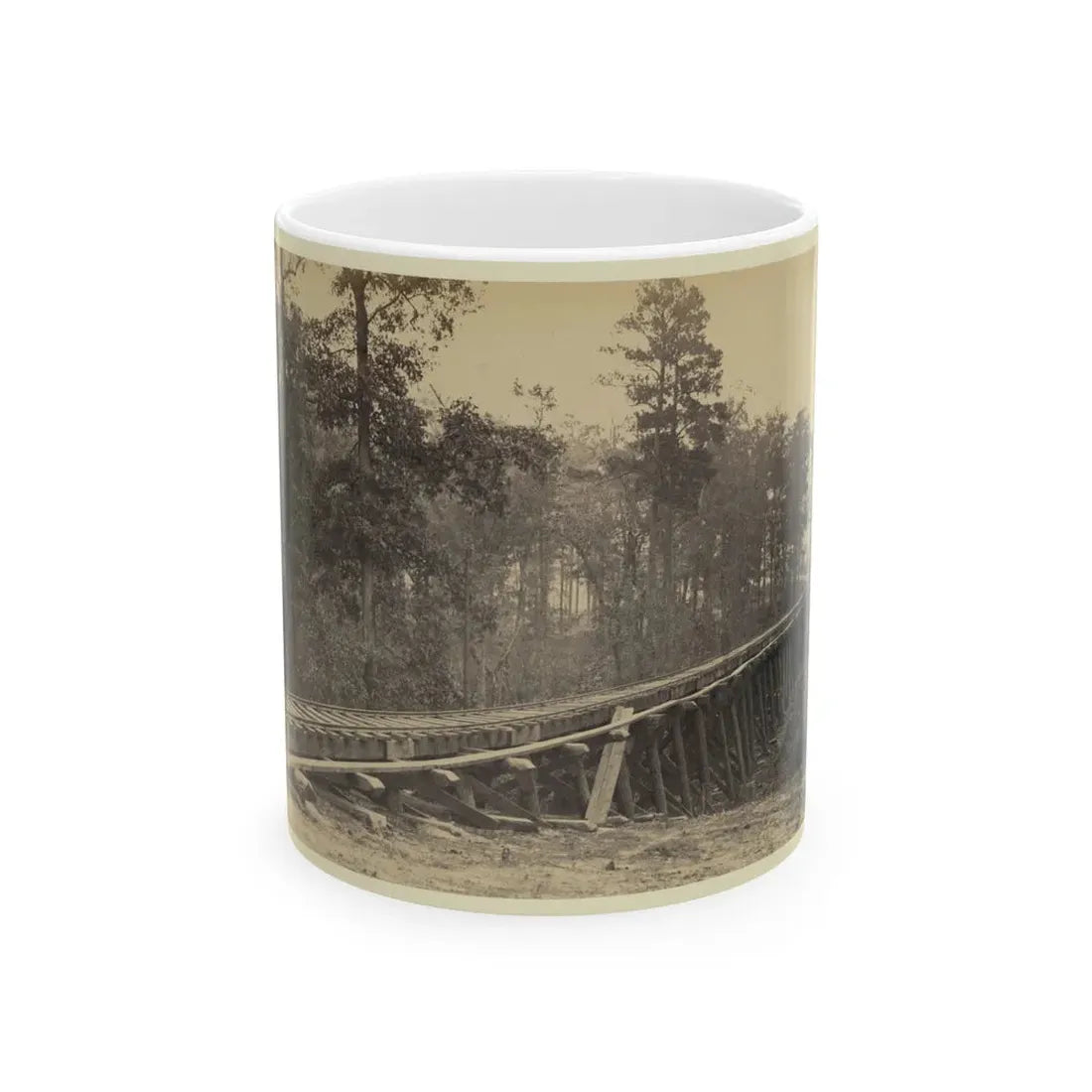 Railroad Bridge With Timber Trestles (U.S. Civil War) White Coffee Mug 11oz - Go Mug Yourself