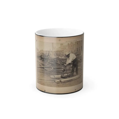 Railroad Construction Worker Straightening Track; Pile of Twisted Rails in Background. 1862-63 (U.S. Civil War) Color Changing Coffee Mug 11oz Default Title 11oz - Go Mug Yourself