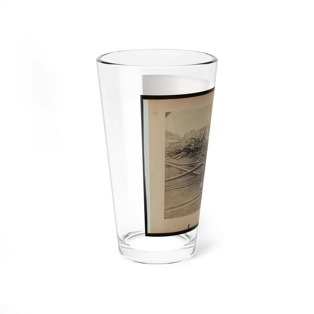 Railroad Construction Worker Straightening Track; Pile Of Twisted Rails In Background. 1862-63 (U.S. Civil War) Pint Glass 16oz - Go Mug Yourself