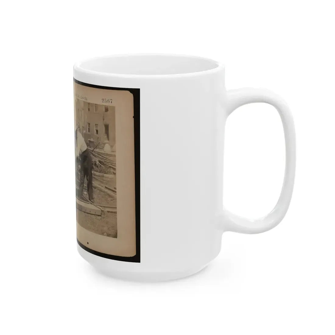 Railroad Construction Worker Straightening Track; Pile Of Twisted Rails In Background. 1862-63 (U.S. Civil War) White Coffee Mug - Go Mug Yourself
