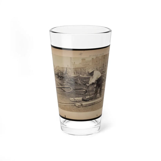 Railroad Construction Worker Straightening Track; Pile Of Twisted Rails In Background. 1862-63 (U.S. Civil War) Pint Glass 16oz-16oz-Go Mug Yourself