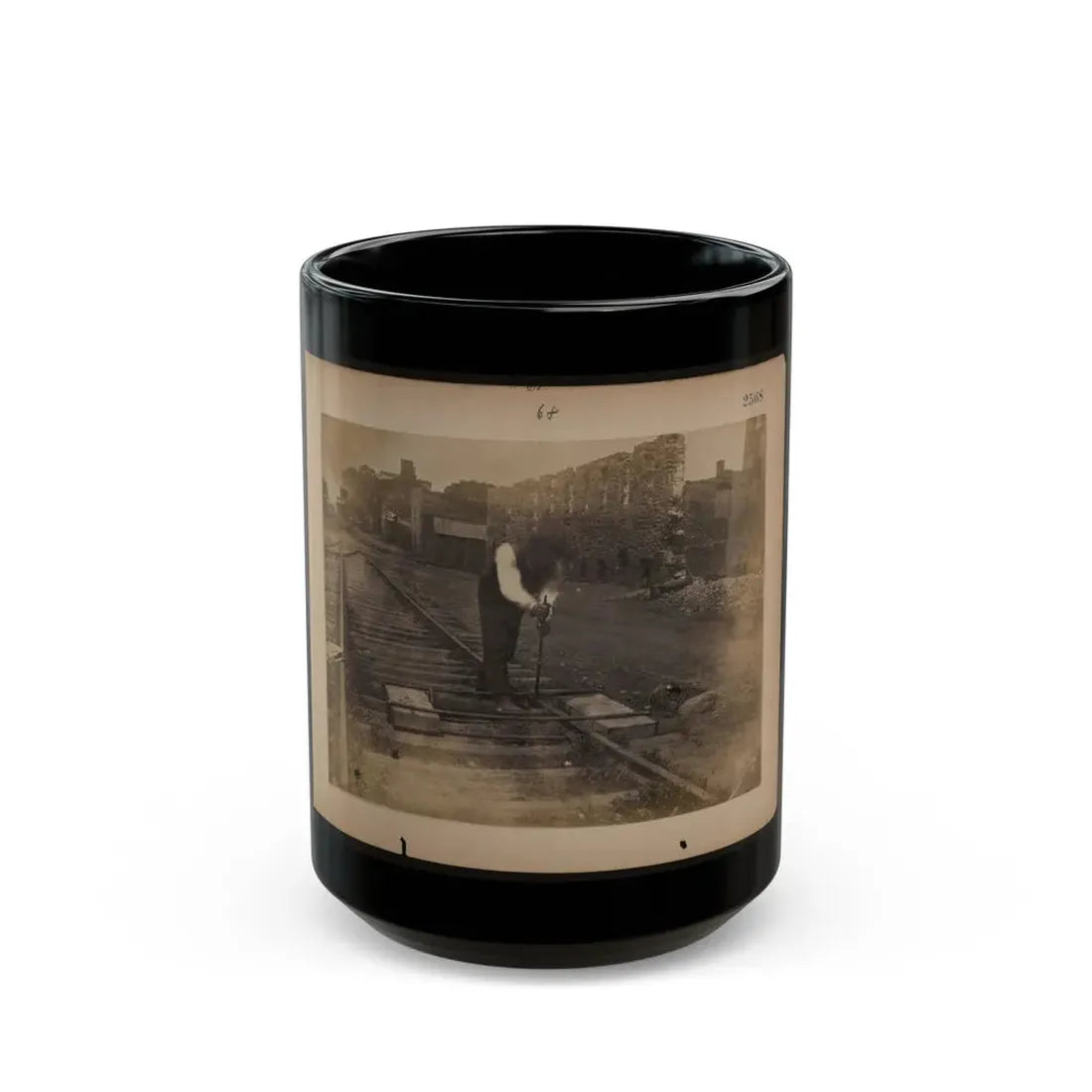 Railroad Construction Worker Straightening Track (U.S. Civil War) Black Coffee Mug 15oz - Go Mug Yourself