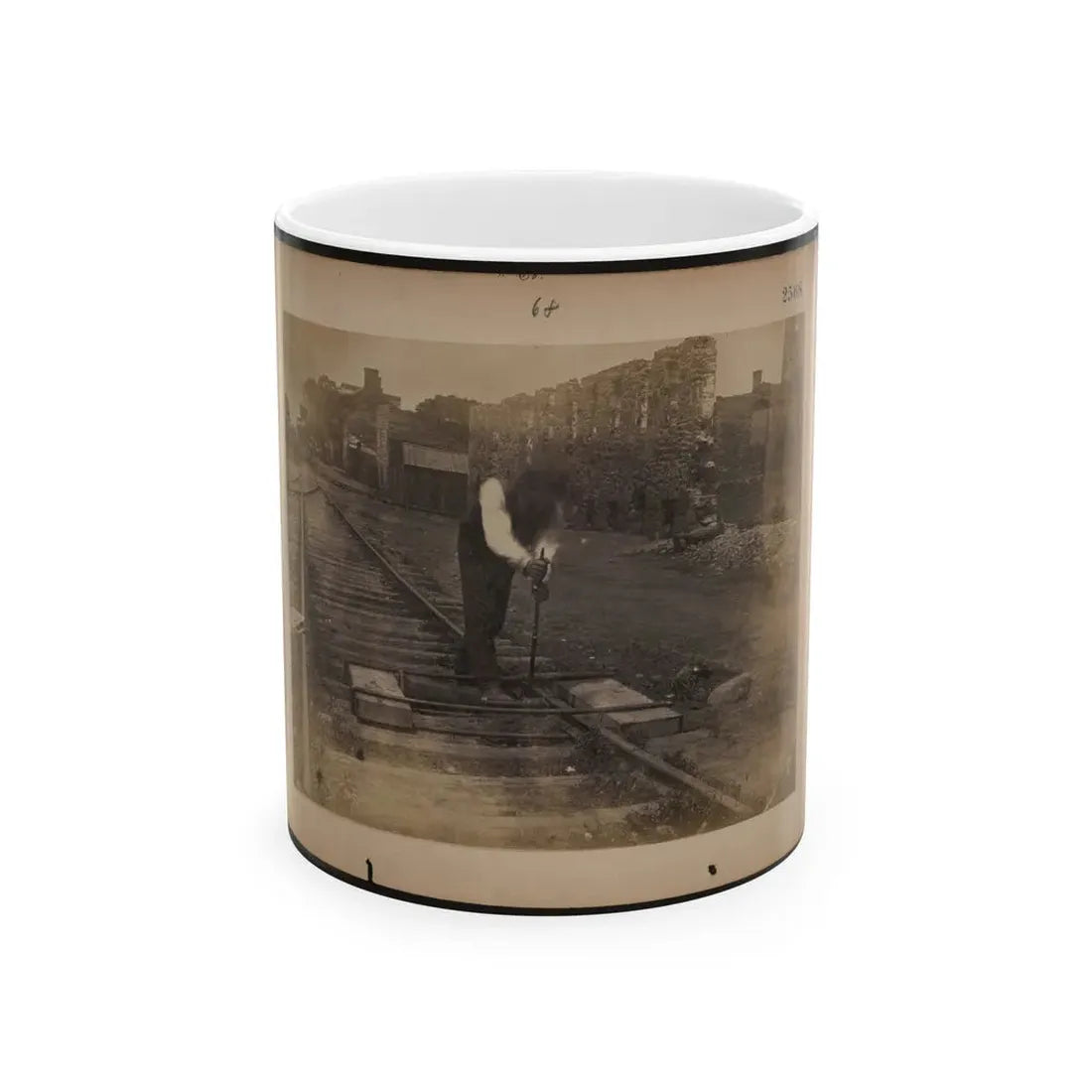 Railroad Construction Worker Straightening Track (U.S. Civil War) White Coffee Mug 11oz - Go Mug Yourself