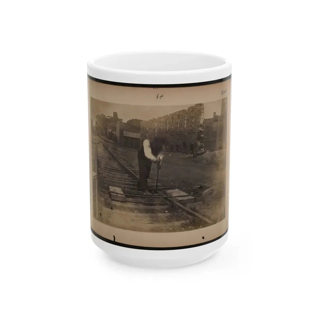 Railroad Construction Worker Straightening Track (U.S. Civil War) White Coffee Mug 15oz - Go Mug Yourself