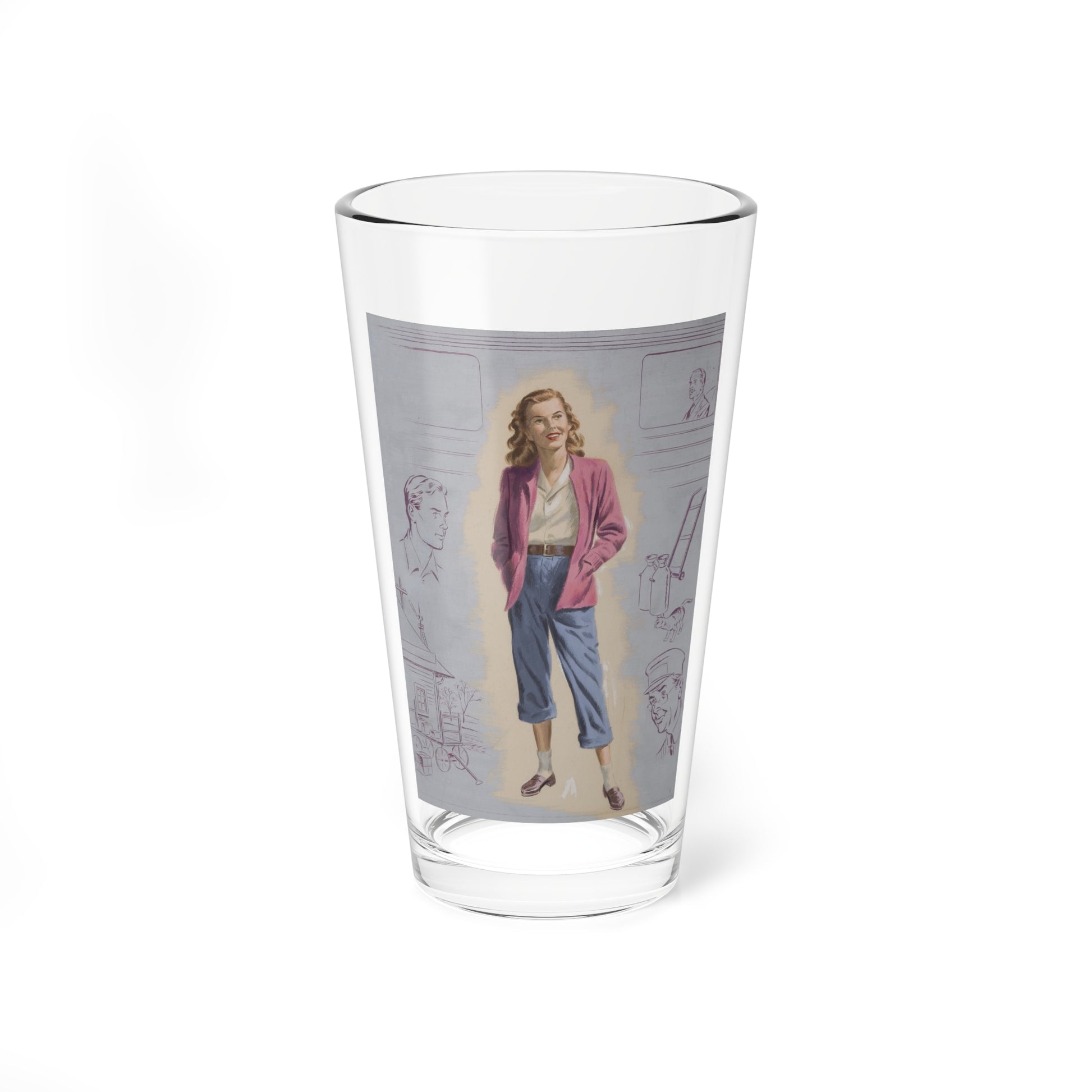 Railroad Study with Girl, preliminary story illustration (Magazine Illustration) Pint Glass 16oz-16oz-Go Mug Yourself