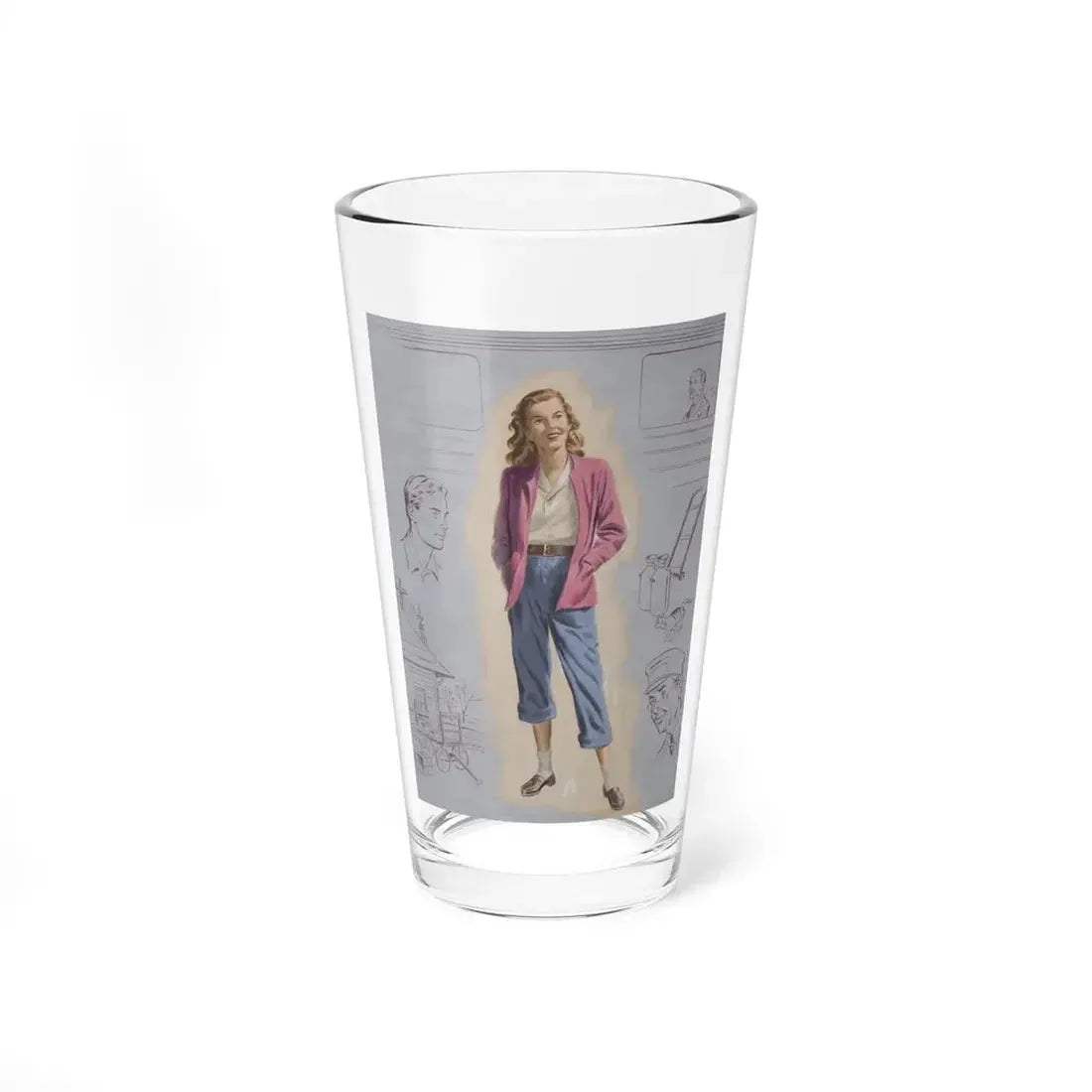 Railroad Study with Girl, preliminary story illustration (Magazine Illustration) Pint Glass 16oz 16oz - Go Mug Yourself