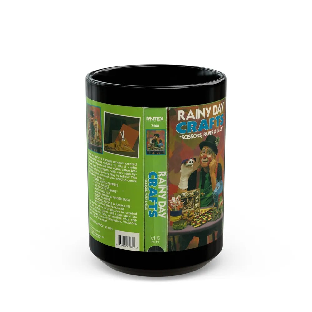 RAINY DAY CRAFTS SCISSORS PAPER AND GLUE (VHS COVER) - Black Coffee Mug-15oz-Go Mug Yourself