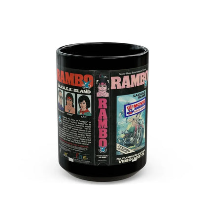RAMBO CARTOON SAVAGE ISLAND (VHS COVER) - Black Coffee Mug 15oz - Go Mug Yourself