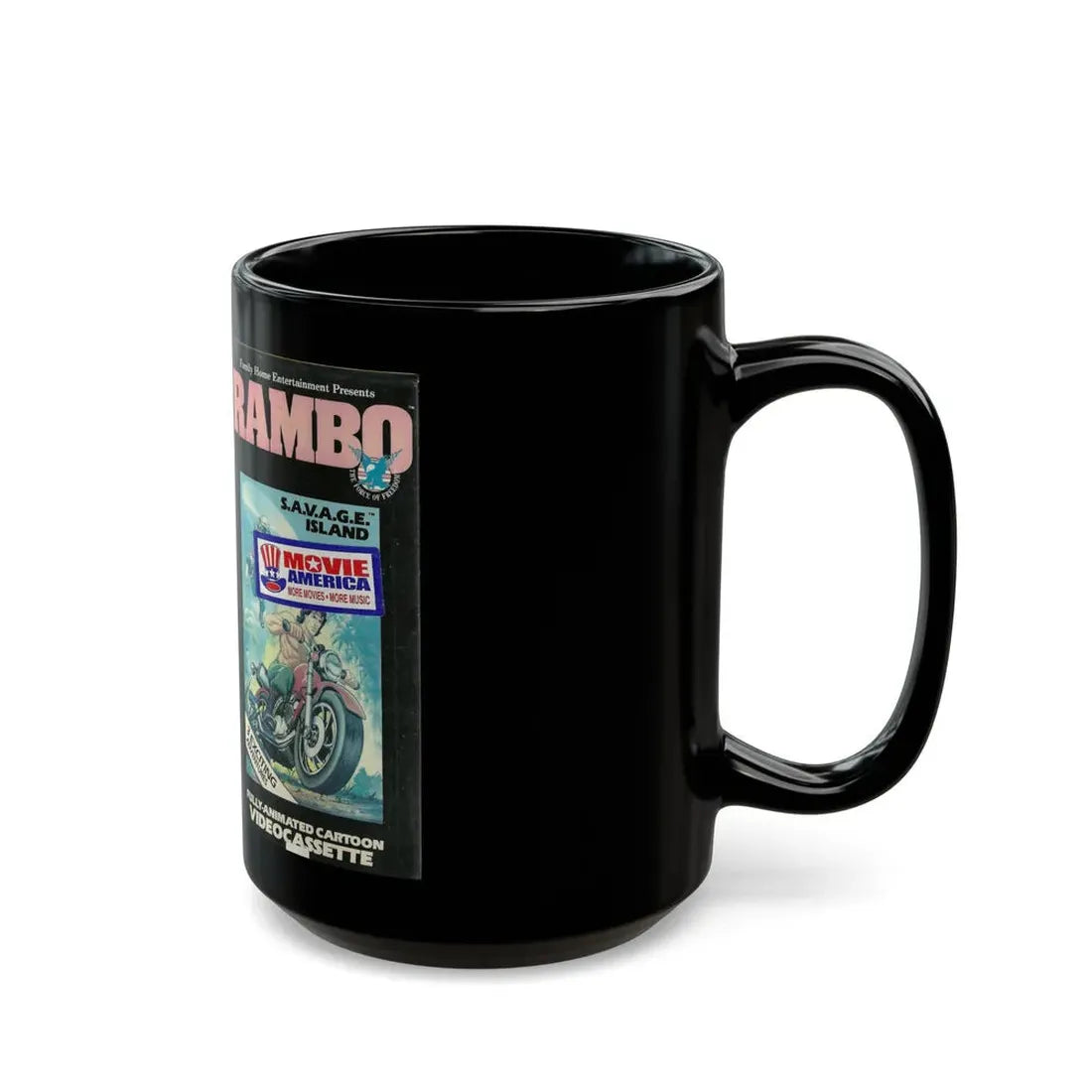 RAMBO CARTOON SAVAGE ISLAND (VHS COVER) - Black Coffee Mug - Go Mug Yourself