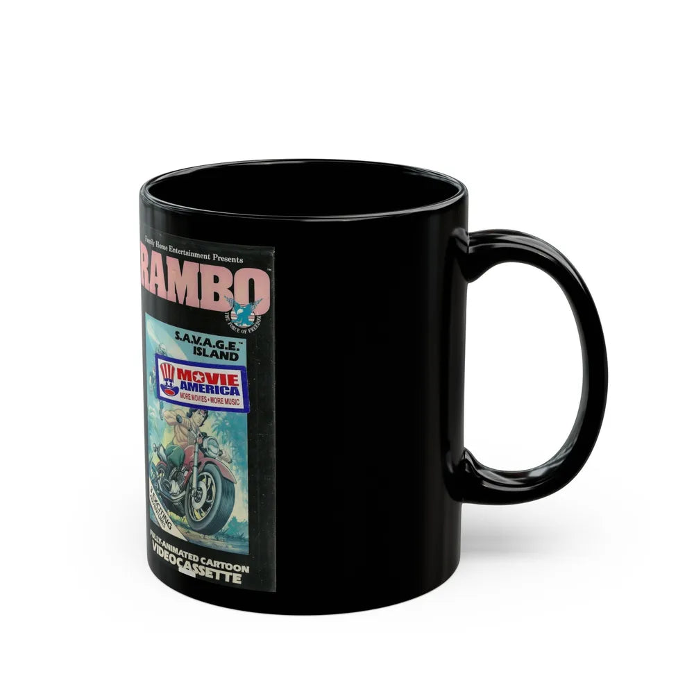 RAMBO CARTOON SAVAGE ISLAND (VHS COVER) - Black Coffee Mug-Go Mug Yourself