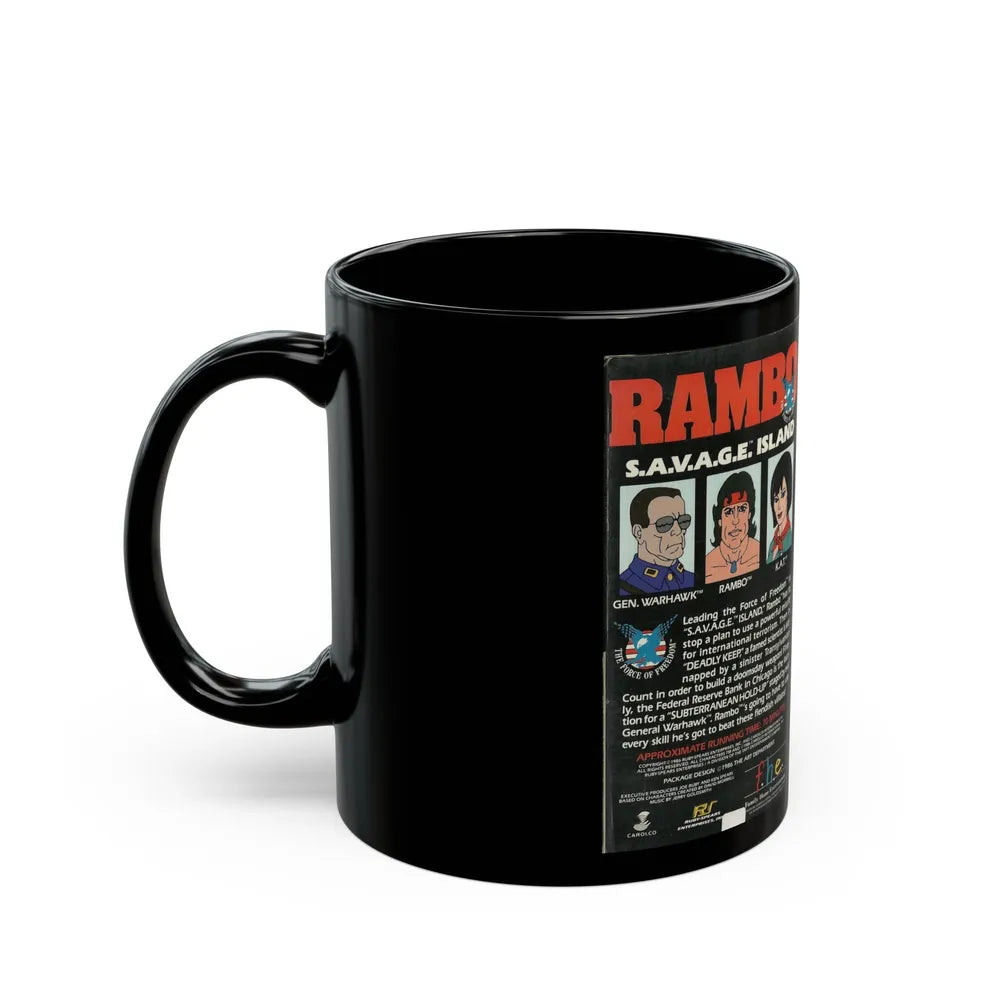 RAMBO CARTOON SAVAGE ISLAND (VHS COVER) - Black Coffee Mug-Go Mug Yourself