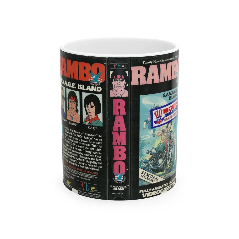 RAMBO CARTOON SAVAGE ISLAND (VHS COVER) - White Coffee Mug-11oz-Go Mug Yourself