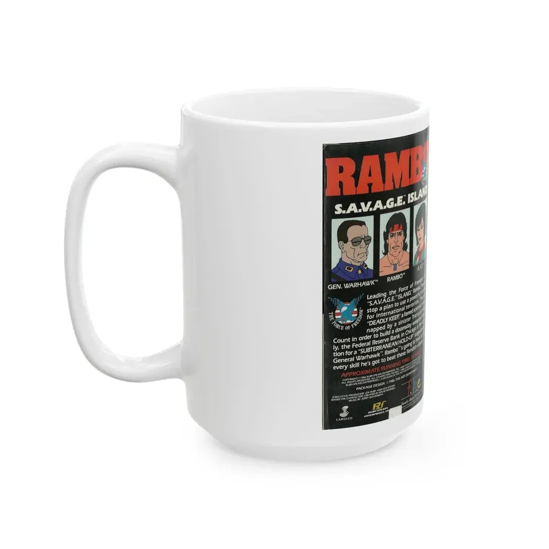RAMBO CARTOON SAVAGE ISLAND (VHS COVER) - White Coffee Mug - Go Mug Yourself