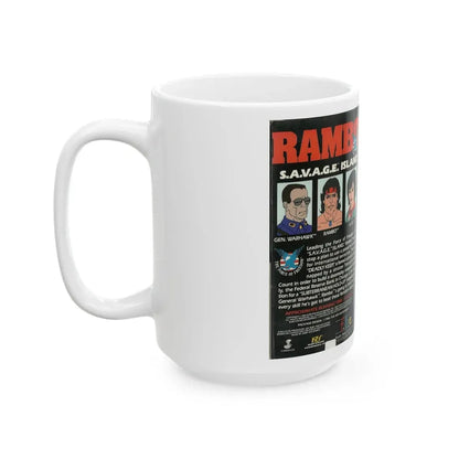 RAMBO CARTOON SAVAGE ISLAND (VHS COVER) - White Coffee Mug - Go Mug Yourself