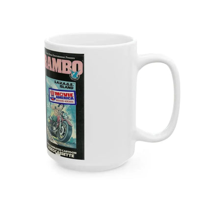 RAMBO CARTOON SAVAGE ISLAND (VHS COVER) - White Coffee Mug - Go Mug Yourself