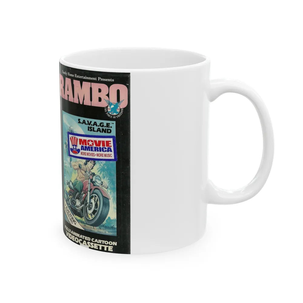 RAMBO CARTOON SAVAGE ISLAND (VHS COVER) - White Coffee Mug-Go Mug Yourself