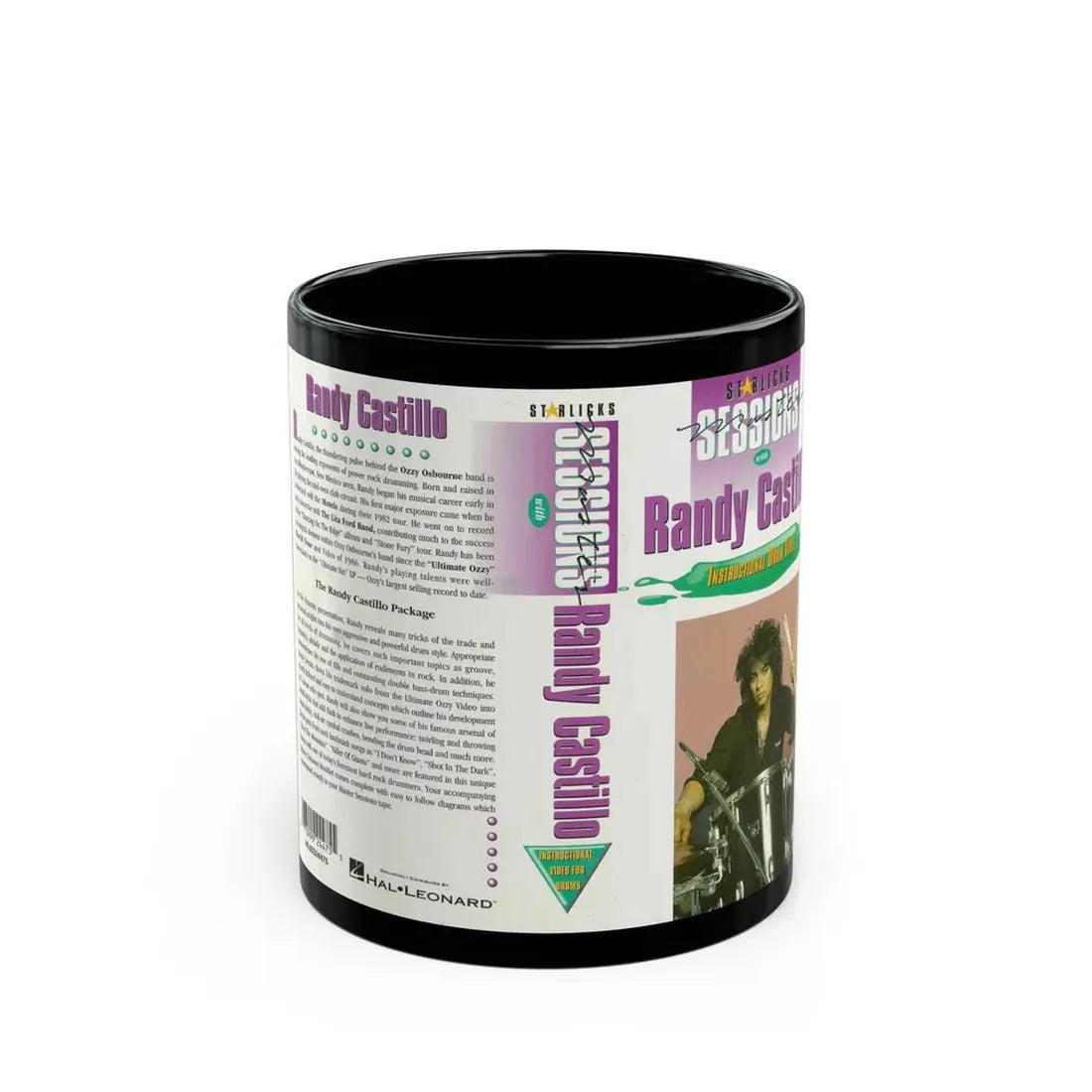 RANDY CASTILL INSTRUCTIONAL DRUM VIDEO (VHS COVER) - Black Coffee Mug 11oz - Go Mug Yourself