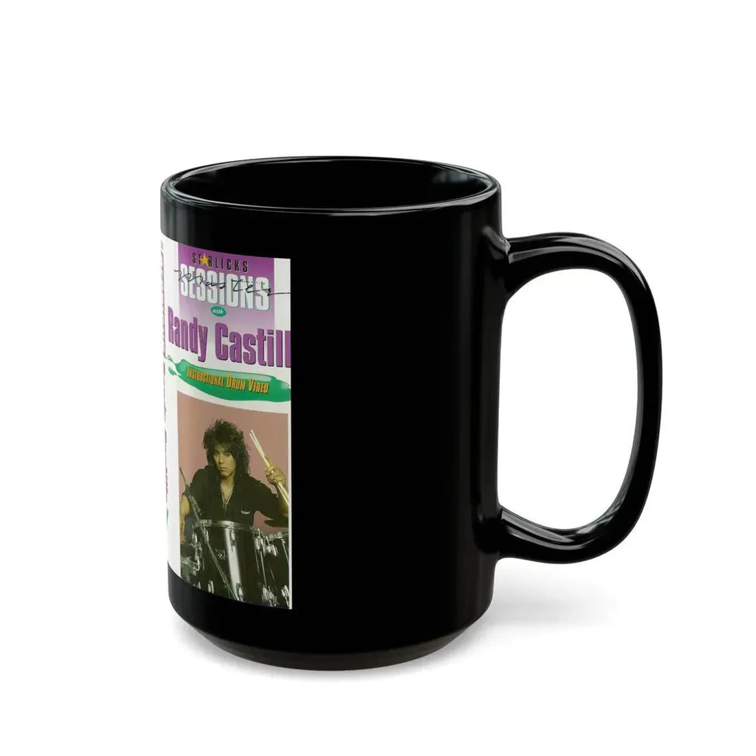 RANDY CASTILL INSTRUCTIONAL DRUM VIDEO (VHS COVER) - Black Coffee Mug - Go Mug Yourself