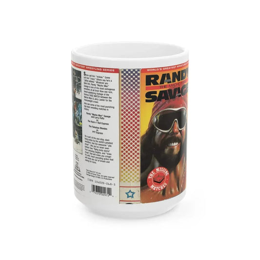 RANDY THE MACHO MAN SAVAGE THE MISSING MATCHES (VHS COVER) - White Coffee Mug 15oz - Go Mug Yourself