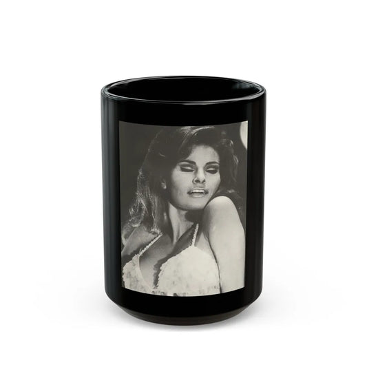 Raquel Welch #236 (Vintage Female Icon) Black Coffee Mug-15oz-Go Mug Yourself