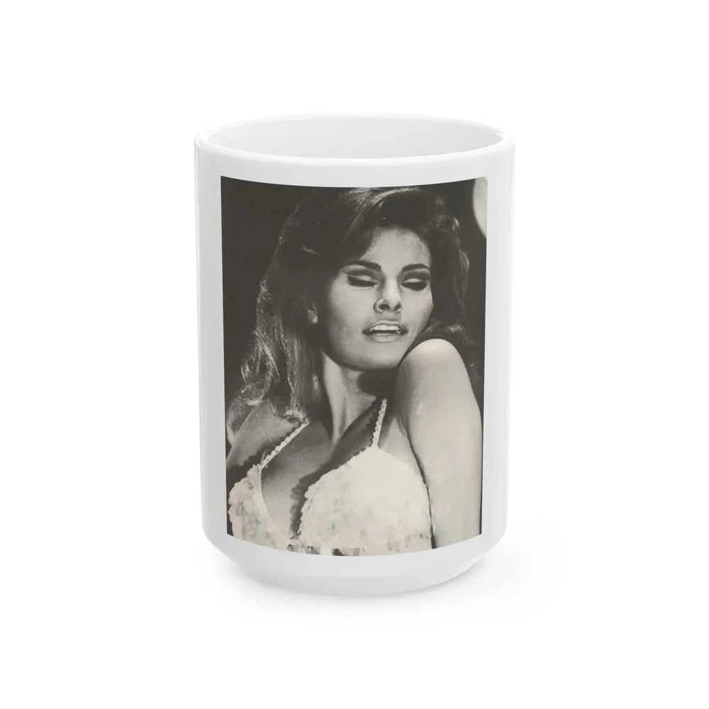 Raquel Welch #236 (Vintage Female Icon) White Coffee Mug-15oz-Go Mug Yourself