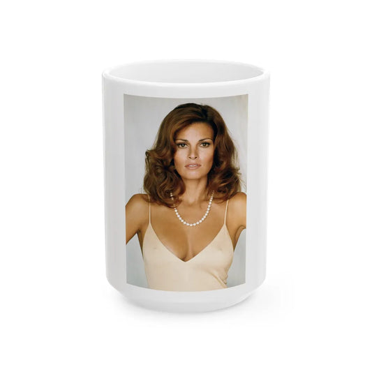 Raquel Welch #318 (Vintage Female Icon) White Coffee Mug-15oz-Go Mug Yourself