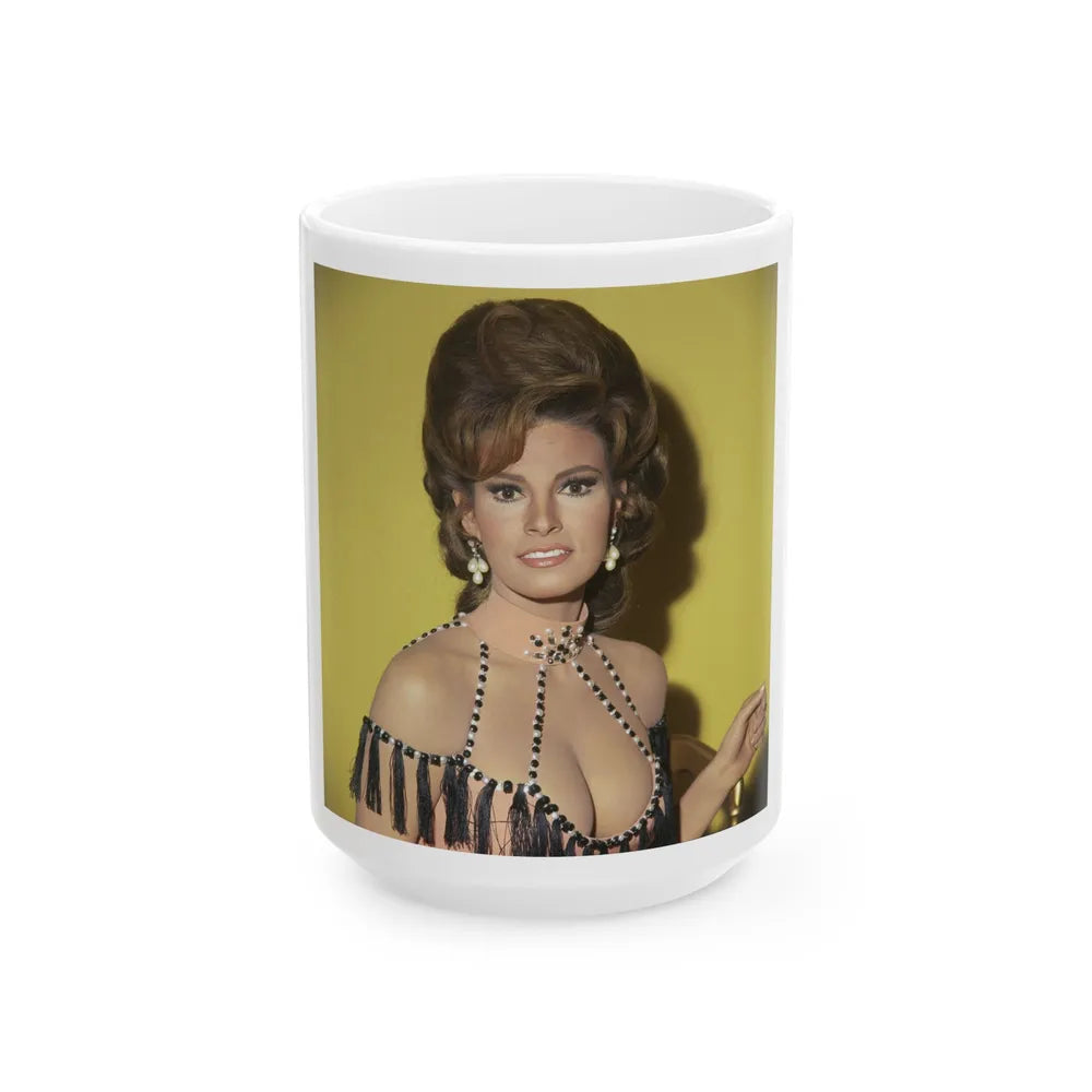 Raquel Welch #330 (Vintage Female Icon) White Coffee Mug-15oz-Go Mug Yourself