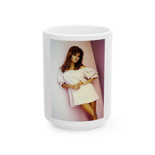 Raquel Welch #345 (Vintage Female Icon) White Coffee Mug-15oz-Go Mug Yourself