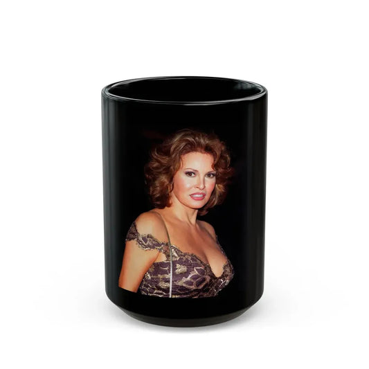 Raquel Welch #352 (Vintage Female Icon) Black Coffee Mug 15oz - Go Mug Yourself