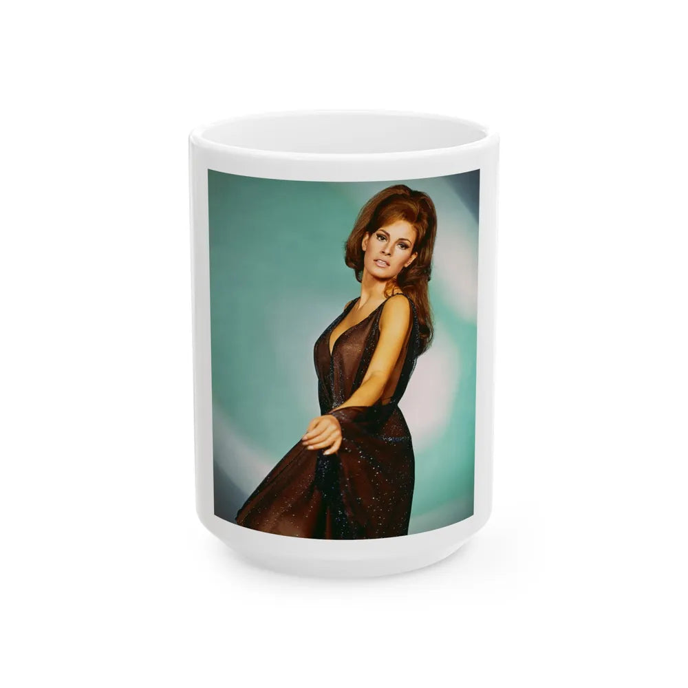 Raquel Welch #372 (Vintage Female Icon) White Coffee Mug-15oz-Go Mug Yourself