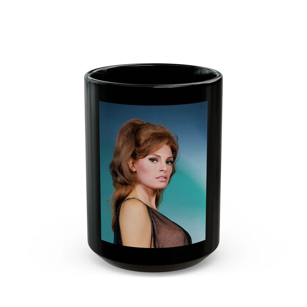 Raquel Welch #374 (Vintage Female Icon) Black Coffee Mug-15oz-Go Mug Yourself